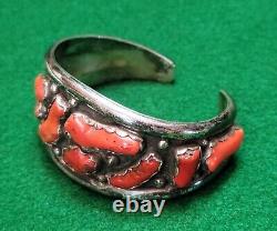 Native American Vintage Navajo Sterling Silver 925 Coral Cluster Bracelet