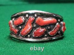 Native American Vintage Navajo Sterling Silver 925 Coral Cluster Bracelet