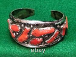 Native American Vintage Navajo Sterling Silver 925 Coral Cluster Bracelet