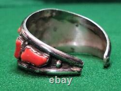 Native American Vintage Navajo Sterling Silver 925 Coral Cluster Bracelet