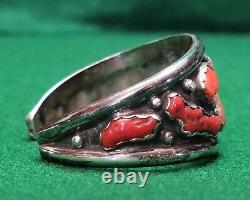Native American Vintage Navajo Sterling Silver 925 Coral Cluster Bracelet