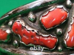 Native American Vintage Navajo Sterling Silver 925 Coral Cluster Bracelet