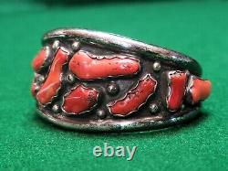 Native American Vintage Navajo Sterling Silver 925 Coral Cluster Bracelet