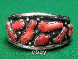 Native American Vintage Navajo Sterling Silver 925 Coral Cluster Bracelet