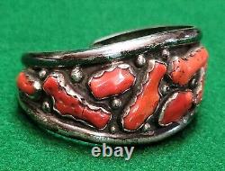 Native American Vintage Navajo Sterling Silver 925 Coral Cluster Bracelet