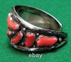 Native American Vintage Navajo Sterling Silver 925 Coral Cluster Bracelet