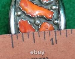 Native American Vintage Navajo Sterling Silver 925 Coral Cluster Bracelet
