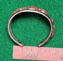 Native American Vintage Navajo Sterling Silver 925 Coral Cluster Bracelet