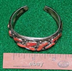 Native American Vintage Navajo Sterling Silver 925 Coral Cluster Bracelet