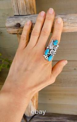 Native American Vintage Navajo Sterling Silver Large Turquoise Ring Size 8