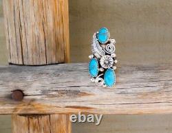Native American Vintage Navajo Sterling Silver Large Turquoise Ring Size 8