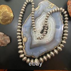 Native American Vintage Silver Graduated Handmade Navajo Pearl Bead Necklace 32