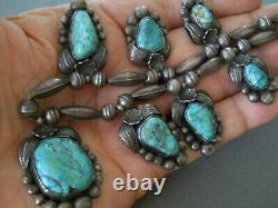 Native American Webbed Turquoise 7-Stone Sterling Silver Bead Necklace LA