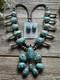 Native American White Water Turquoise Squash Blossom Navajo Pearls Necklace