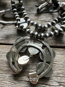Native American White Water Turquoise Squash Blossom Navajo Pearls Necklace