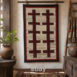 Native American Wool Rug Navajo Cross Pattern Handwoven Southwestern Tribal Rug