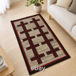 Native American Wool Rug Navajo Cross Pattern Handwoven Southwestern Tribal Rug