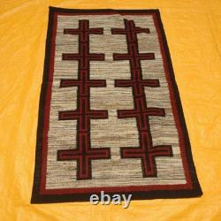 Native American Wool Rug Navajo Cross Pattern Handwoven Southwestern Tribal Rug