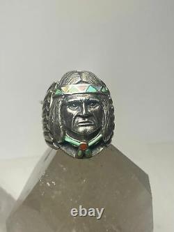 Native American face ring turquoise coral Navajo heavy mop southwest sterling si
