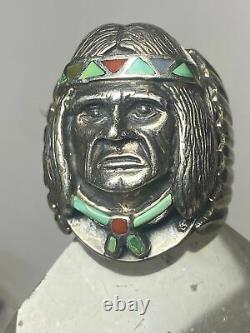 Native American face ring turquoise coral Navajo heavy mop southwest sterling si