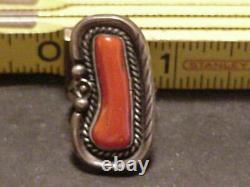 Native American women's ring size 7.5 sterling silver, coral. Navajo artist T. W