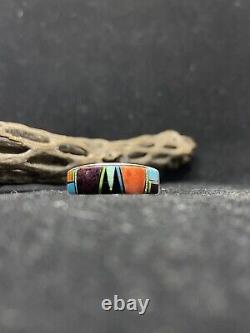 Native Navajo inlay multi stone / multicolor Sterling Silver Mens ring Size 12