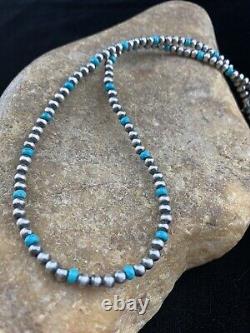 Native er Navajo Pearls 4mm Sterling Silver Blue Turquoise Bead Necklace 21