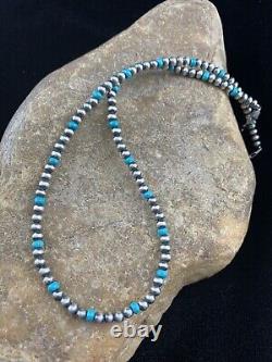 Native er Navajo Pearls 4mm Sterling Silver Blue Turquoise Bead Necklace 21