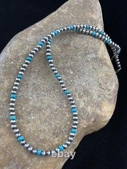 Native er Navajo Pearls 4mm Sterling Silver Blue Turquoise Bead Necklace 21