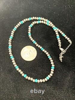 Native er Navajo Pearls 4mm Sterling Silver Blue Turquoise Bead Necklace 21