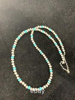 Native er Navajo Pearls 4mm Sterling Silver Blue Turquoise Bead Necklace 21