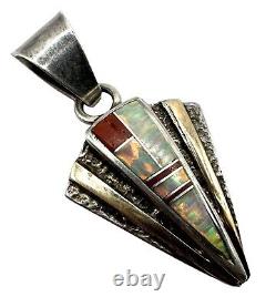 Navajo 14K Gold Sterling Arrowhead Opal Pearl Red Coral Native American PENDANT