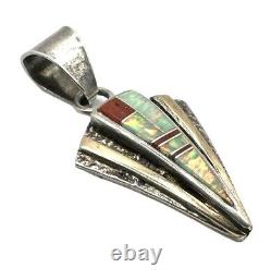 Navajo 14K Gold Sterling Arrowhead Opal Pearl Red Coral Native American PENDANT