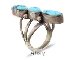 Navajo 3 Stone Ring 925 Silver Blue Turquoise Native American Artist C. 80's