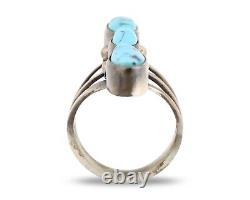 Navajo 3 Stone Ring 925 Silver Blue Turquoise Native American Artist C. 80's