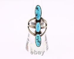 Navajo 3 Stone Ring 925 Silver Blue Turquoise Native American Artist C. 80's