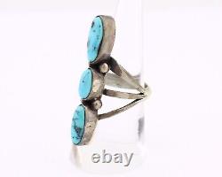Navajo 3 Stone Ring 925 Silver Blue Turquoise Native American Artist C. 80's