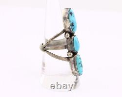 Navajo 3 Stone Ring 925 Silver Blue Turquoise Native American Artist C. 80's