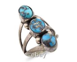 Navajo 3 Stone Ring 925 Silver Morenci Turquoise Native American Artist C. 80's