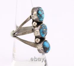Navajo 3 Stone Ring 925 Silver Morenci Turquoise Native American Artist C. 80's