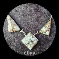 Navajo ALV White Horse Turquoise Silver Necklace Vintage Native American Jwry