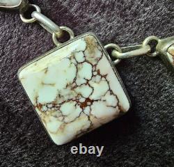 Navajo ALV White Horse Turquoise Silver Necklace Vintage Native American Jwry