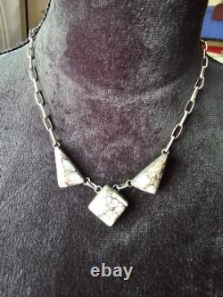 Navajo ALV White Horse Turquoise Silver Necklace Vintage Native American Jwry