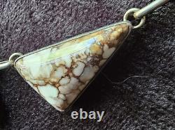 Navajo ALV White Horse Turquoise Silver Necklace Vintage Native American Jwry