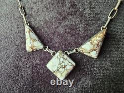 Navajo ALV White Horse Turquoise Silver Necklace Vintage Native American Jwry