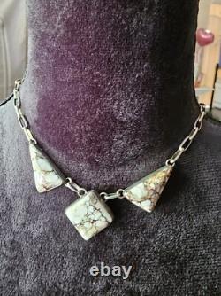 Navajo ALV White Horse Turquoise Silver Necklace Vintage Native American Jwry