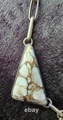 Navajo ALV White Horse Turquoise Silver Necklace Vintage Native American Jwry