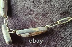 Navajo ALV White Horse Turquoise Silver Necklace Vintage Native American Jwry