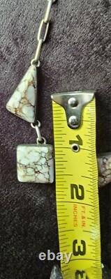 Navajo ALV White Horse Turquoise Silver Necklace Vintage Native American Jwry