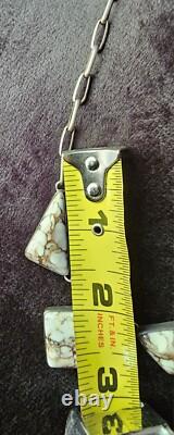 Navajo ALV White Horse Turquoise Silver Necklace Vintage Native American Jwry